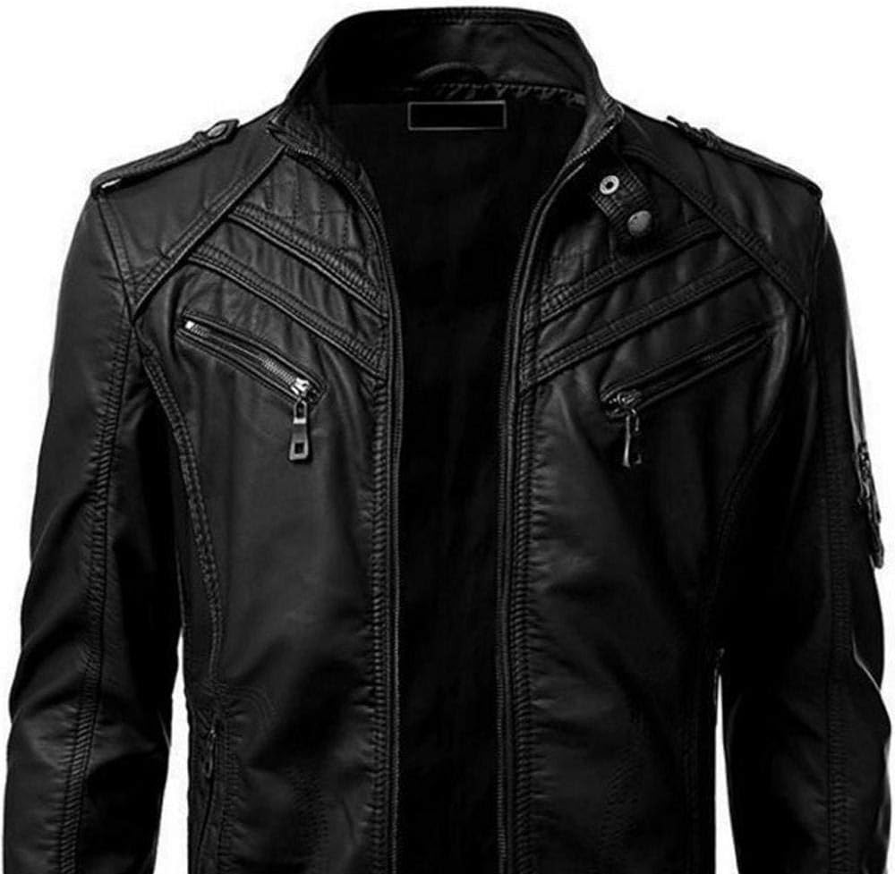 YEBIRAL Herren Biker Lederjacke Übergangsjacke Vintage Jacke Schwarz Kunstleder Bikerjacke Schwarz 3