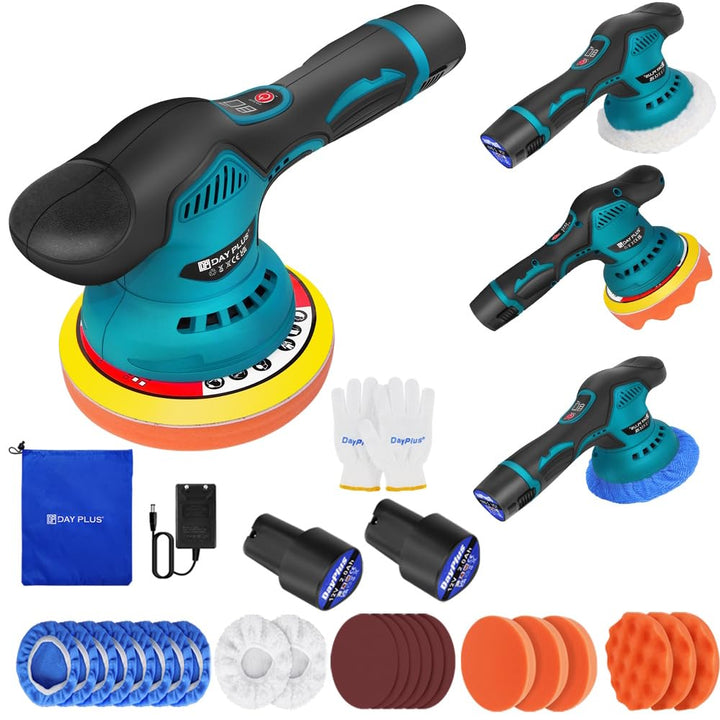 Poliermaschine, Auto Poliermaschine Set, 150mm Exzenter Poliermaschine Polierer mit 2 Batterie, 8 Va