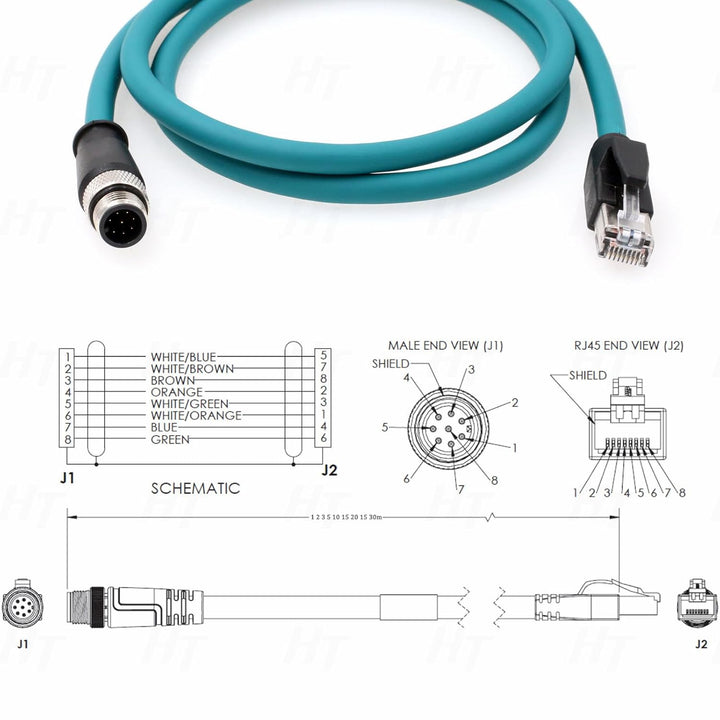 Ethernet M12 8 Pin A-Coded RJ45 Kabel für Cognex in-Sight 5000 7000, DMR 200 500, ism1400 PLC auf Ne