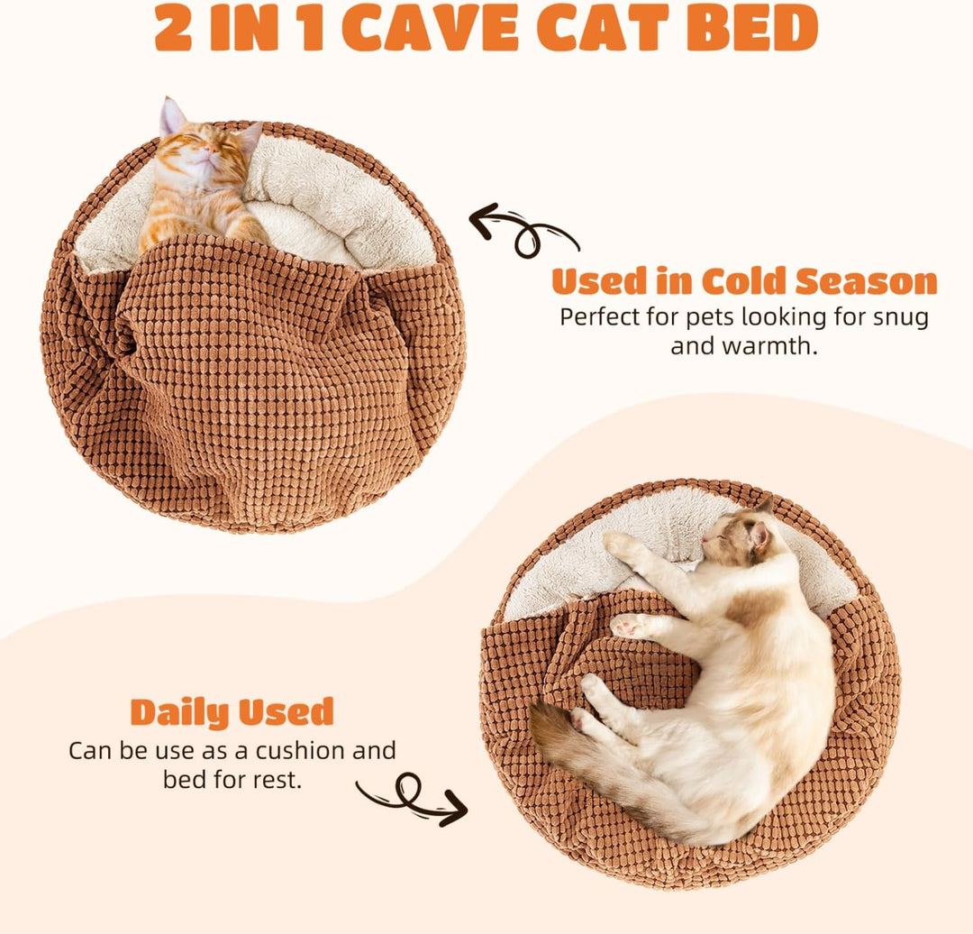 Nobleza Katzenbett mit Decke, Rundes Waschbares Hundebett, Flauschiges und Wärmendes Katzenkörbchen