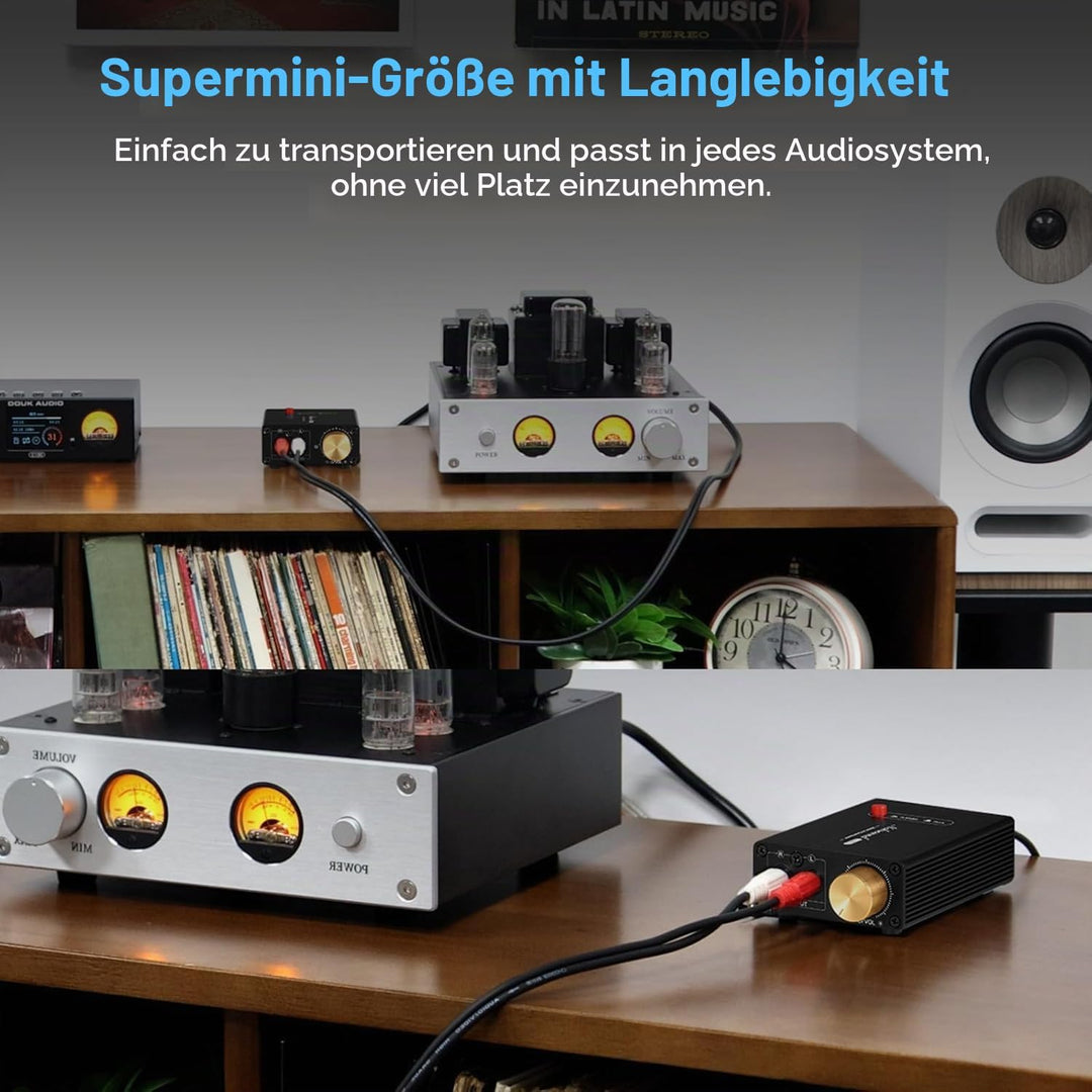 Nobsound Mini Stereo Line Level Booster Verstärker Audio Vorverstärker 20dB Verstärkung + Lautstärke