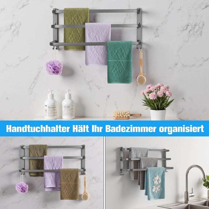 Handtuchhalter Grau 80cm Handtuchstange 3 Stufiger Aluminium Grau 80 cm, Grau 80 cm