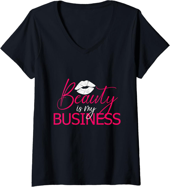 Damen Beauty Is My Business Make Up MUA Salon Kosmetikstudio T-Shirt mit V-Ausschnitt