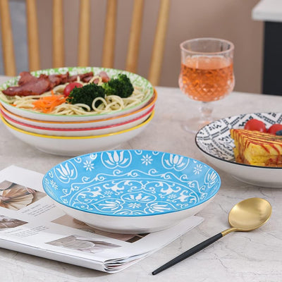Tiefe Teller Set Pastateller Suppenteller - Porzellan Teller Tief für Pasta Suppe Salat Spaghetti 6