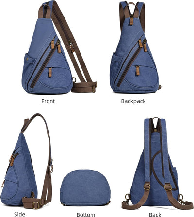 KL928 Canvas Sling Bag Rucksack Damen und Herren – Schulterrucksack Umhängetasche Crossbag Verstellb