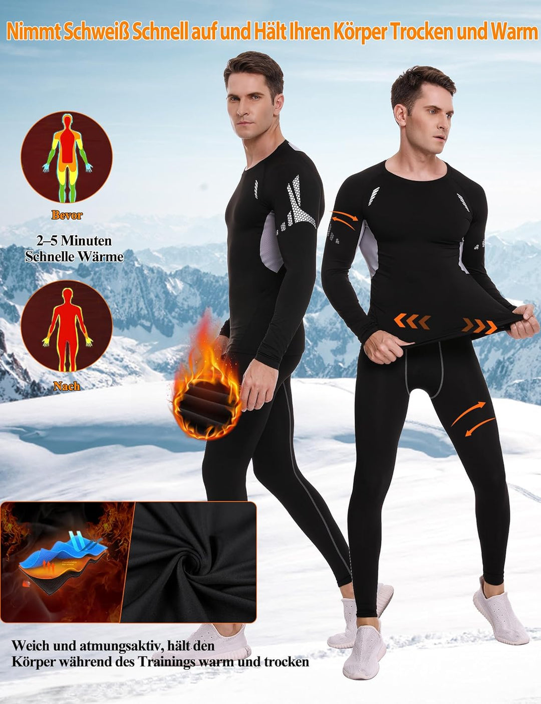 Thermounterwäsche Herren Winter Thermo Unterwäsche Set Fussball Funktionsunterwäsche Innenfleece Ski