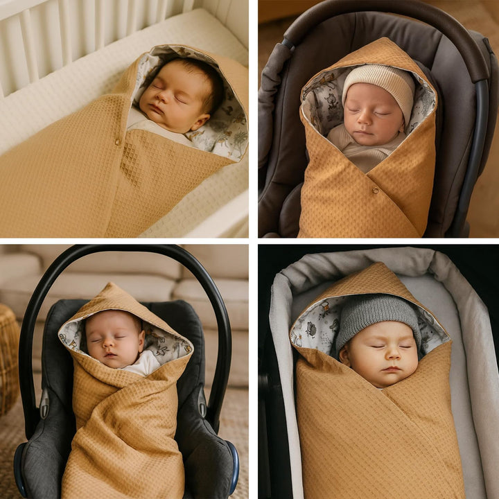 Leanbe Baby Einschlagdecke Doppelseitig 86x86 cm Baumwolle-Wafellstoff für Kinderwagen und Babybett