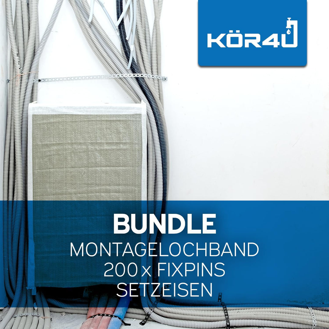 kör4u Montageset mit 1x Montagelochband, Setzeisen und 200 Fixpin Nägeln, Starter-Set zur Befestigun