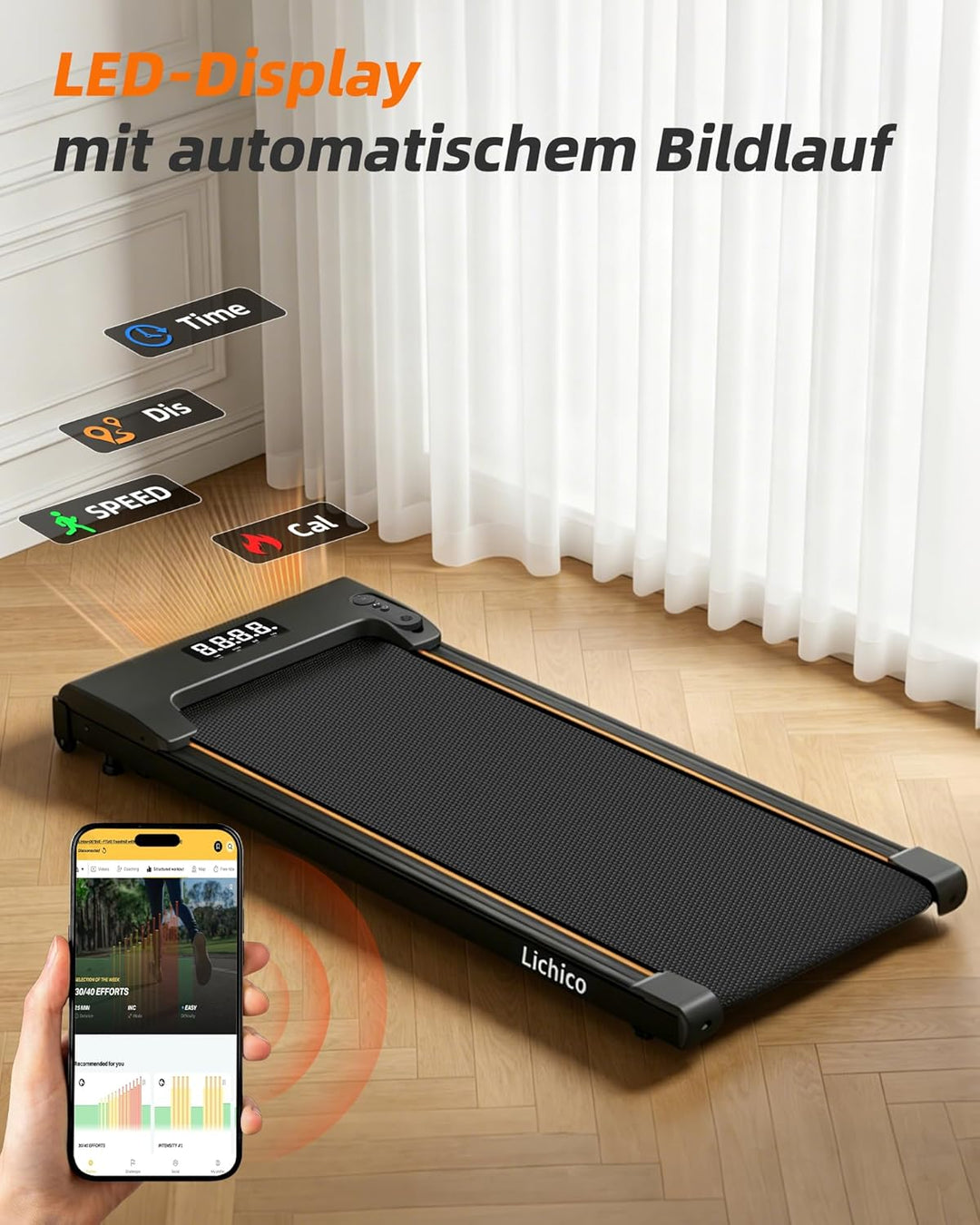 Lichico 3-in-1 Walking Pad mit 0-9% Steigung, Laufband für Zuhause Klein, platzsparendes Heimtrainin