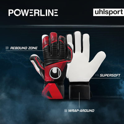uhlsport Unisex Jugend Powerline Supersoft Hn Fussball Torwarthandschuhe 8 schwarz/rot/weiss, 8 schw