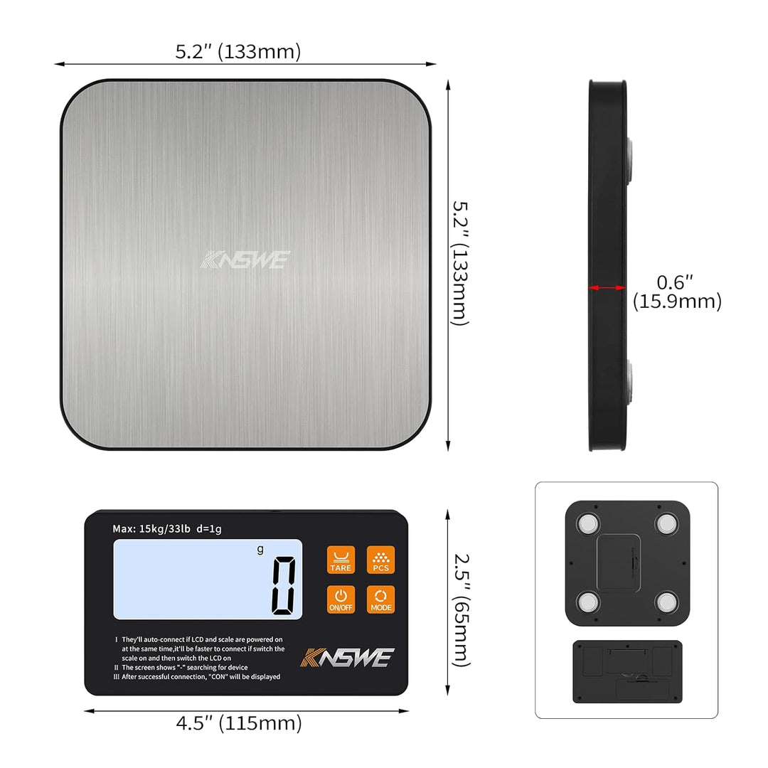 Waage Küchenwaage Digital mit Wireless Geteilt LCD-Display 1g/15kg Genau Feinwaage Küche 304 Edelsta