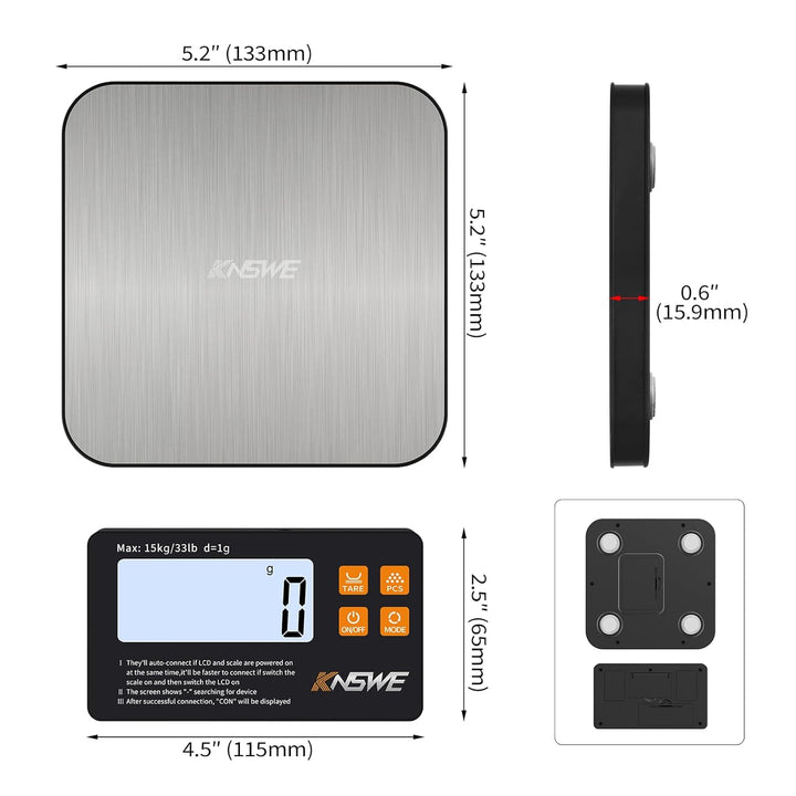 Waage Küchenwaage Digital mit Wireless Geteilt LCD-Display 1g/15kg Genau Feinwaage Küche 304 Edelsta