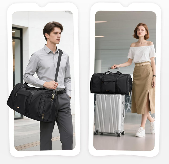 2-in-1 Kleidersack Handgepäck Flugzeug 48L, Wasserdicht Knitterfrei Reisetasche mit Schuhfach &amp; Troc