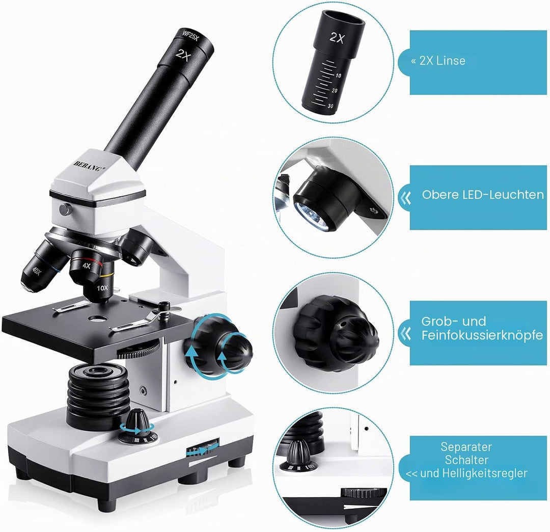 BEBANG 100X-2000X Mikroskop für Kinder Erwachsene, Professionelle Biologische Mikroskope für Student
