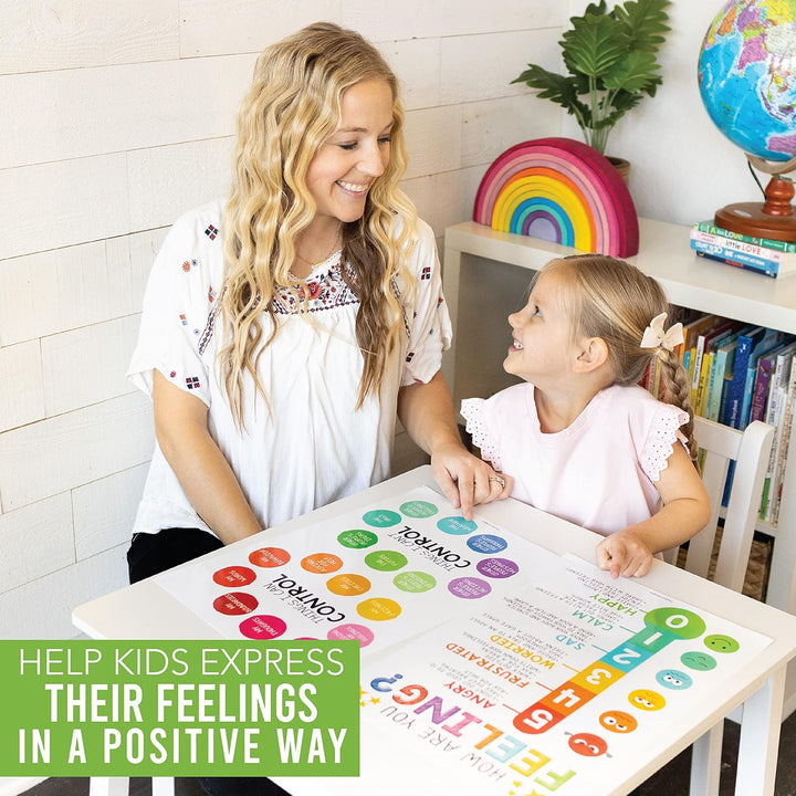 4 bunte Gefühle-Diagramme für Kinder, Lernposter für Wände, Liste der Gefühle, Poster für Kinder, Pe
