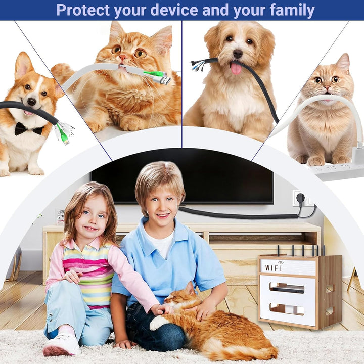 Catekro Router Regal, Etagere Pour Decodeur, Holz WiFi Router Aufbewahrungsbox Wandregale (Braun-Hol