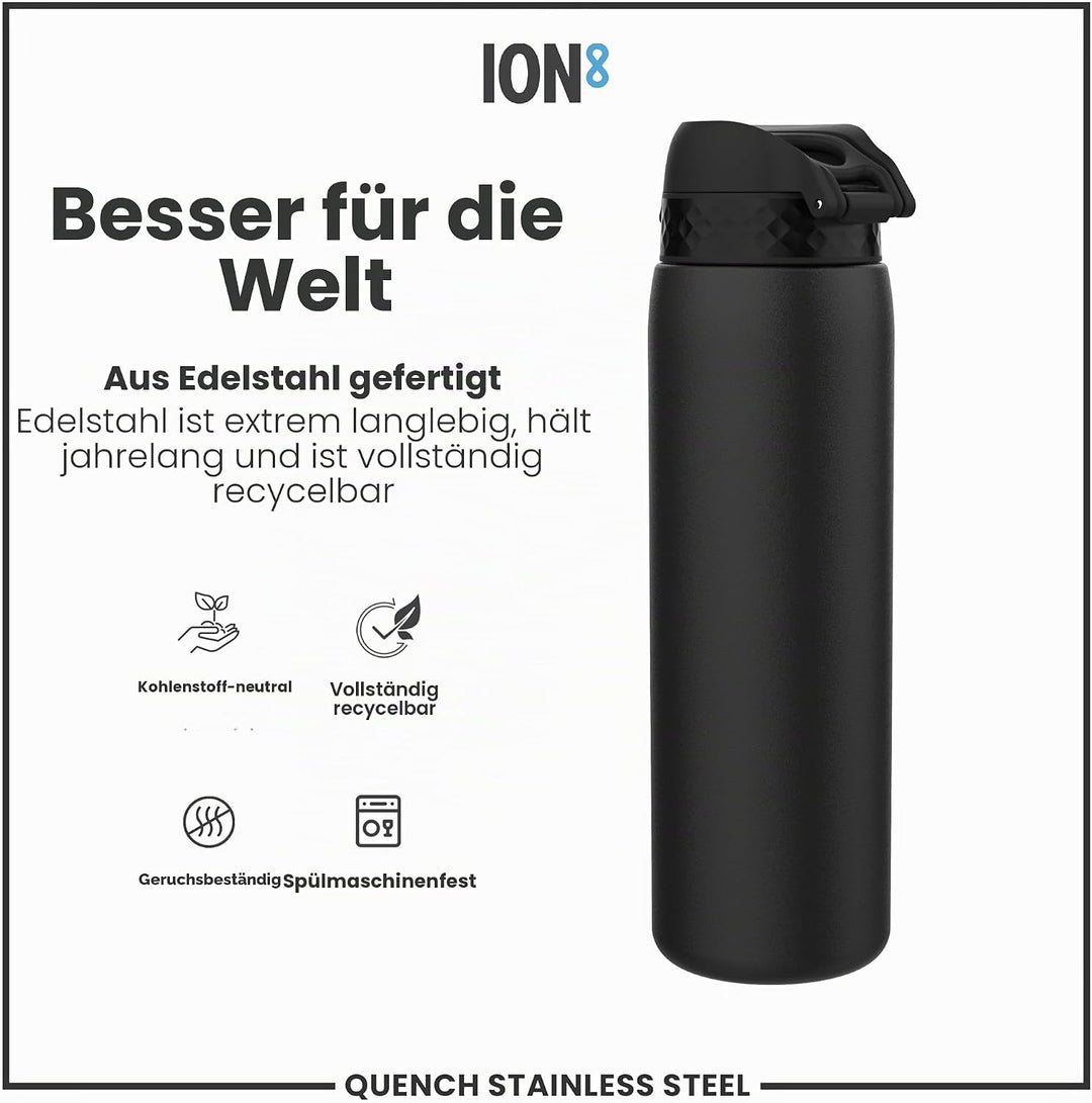 ION8 1 Liter Leicht Edelstahl Trinkflasche, Nicht Isoliert, Auslaufsicher, Einhandöffnung, Sichere V