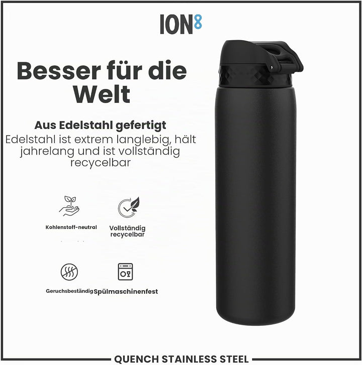 ION8 1 Liter Leicht Edelstahl Trinkflasche, Nicht Isoliert, Auslaufsicher, Einhandöffnung, Sichere V