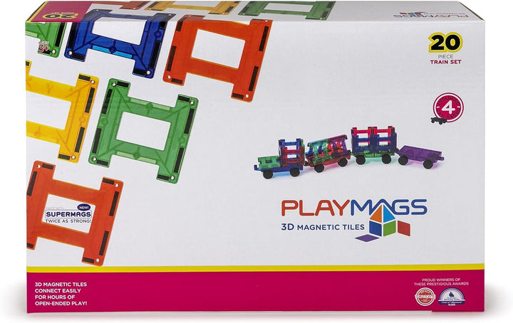 Playmags 20 Stück Train Set: Jetzt mit stärkeren Magneten, Robust, Super-Durable mit Vivid Clear-Col