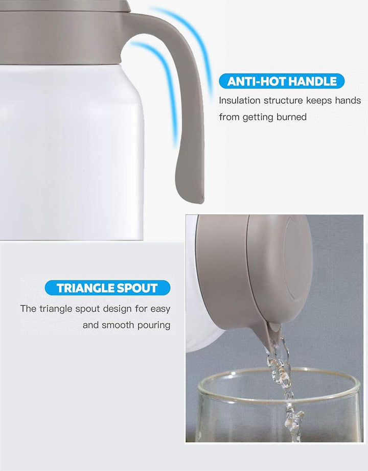 Luvan Thermoskanne 2,0 l, Thermokaraffe aus Edelstahl, Warmhaltefunktion, kalt, 24 Stunden (weiss),