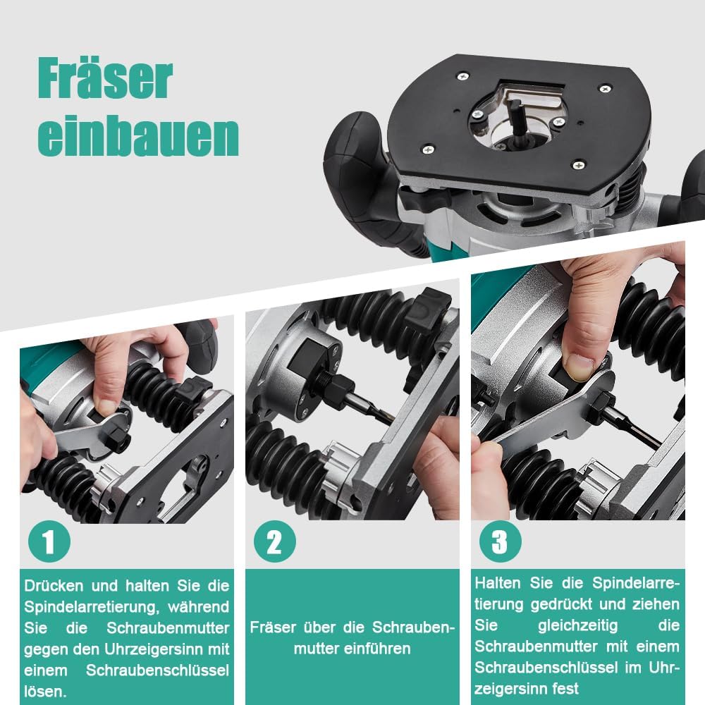 STANEW Oberfräse (1200 W, 6 Geschwindigkeiten 16000-30000 U/min, Ø 6 und 8 mm), Professional Vertica