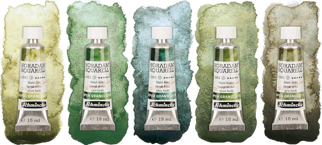 Schmincke – HORADAM® AQUARELL, Super Granulation Set Wald, 5 x 15 ml-Tuben, 74 851 097, Holzkasten,
