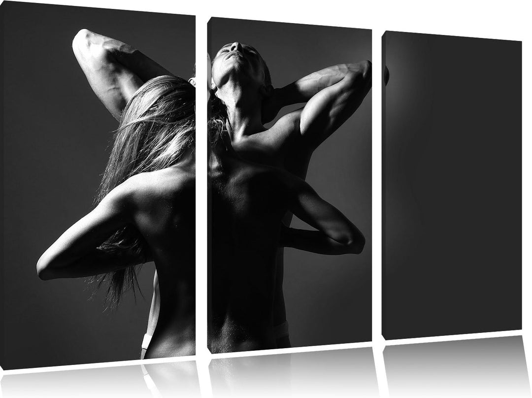 Pixxprint Fitness Paar Kunst B&W als Leinwandbild | Grösse: 3 Teilig (120x80) | Wandbild| Kunstdruck