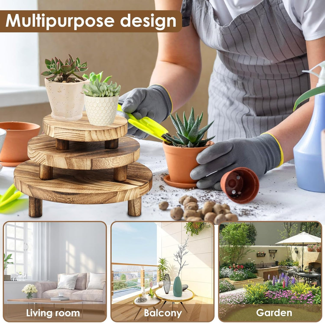3 Set Blumenhocker Holz Pflanzenhocker Stapelbar Abnehmbar Stabile Unterstützung Pflanzhocker Blumen