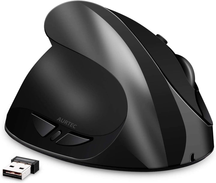 AURTEC Linkshändermaus, wiederaufladbare 2,4G-Drahtlos-Ergonomische Vertikalmäuse mit USB-Empfänger,