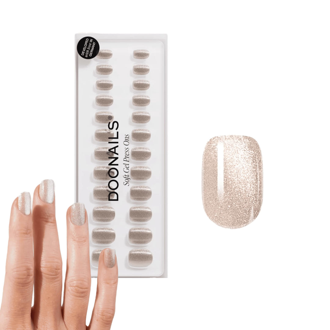 DOONAILS® – Press On Nails 30er Set Champagner Cateye eckige Form Glitzer– Nägel zum Aufkleben Full