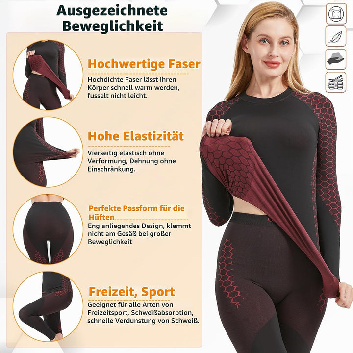 UNIQUEBELLA Thermo Unterwäsche Damen, Skiunterwäsche Atmungsaktiv Funktionsunterwäsche, Antibakterie