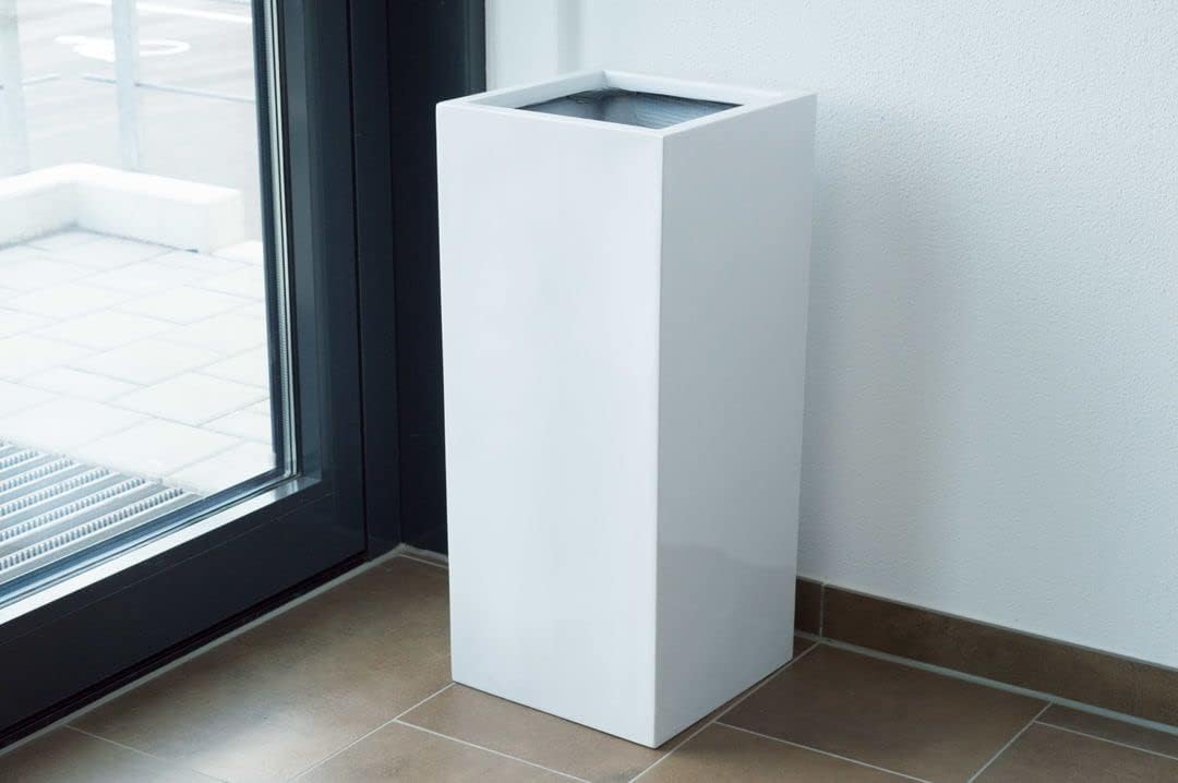 Elegant Einrichten Pflanzkübel, Blumenkübel Fiberglas säule 38x38x70cm Hochglanz weiss.
