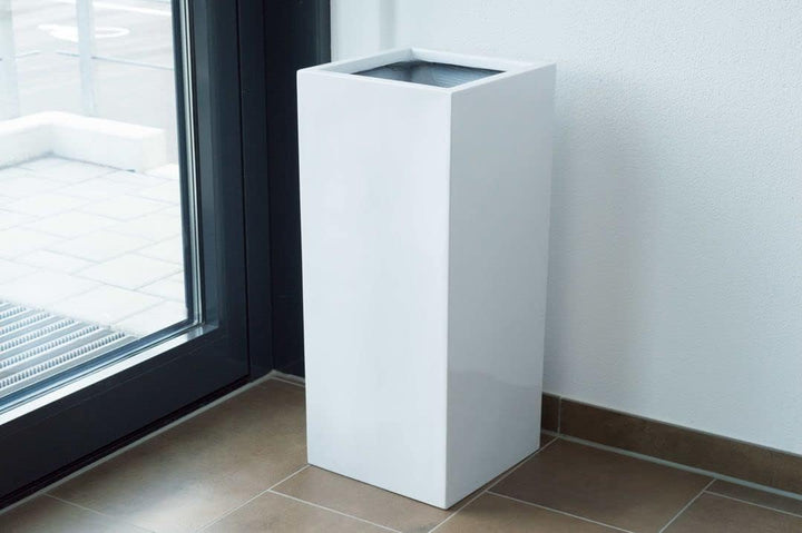 Elegant Einrichten Pflanzkübel, Blumenkübel Fiberglas säule 38x38x70cm Hochglanz weiss.
