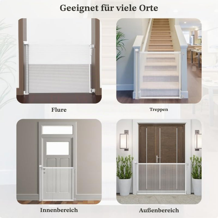 Einziehbares Babygitter, 86 cm x 140 cm, Treppenschutzgitter für Babys und Haustiere, ausziehbare Ab
