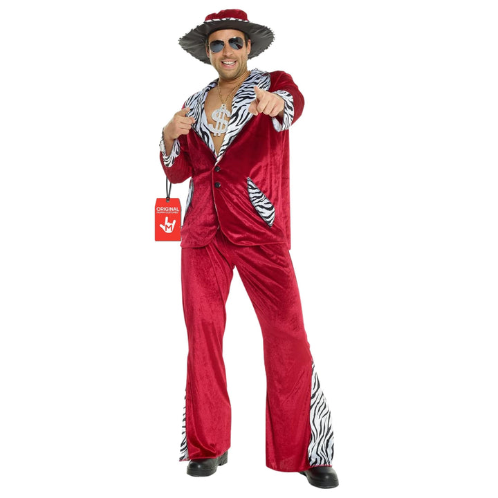 Morph Rotes Pimp Kostüm für Herren, 70er Jahre Outfit, Perfekt für Vegas und Halloween XL, XL