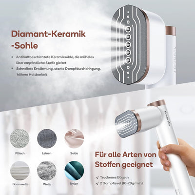 Newbealer Steamer Dampfglätter, 1200W, 120ml, Tragbarer Dampfbügel mit Hand Dampfbürste für Kleidung