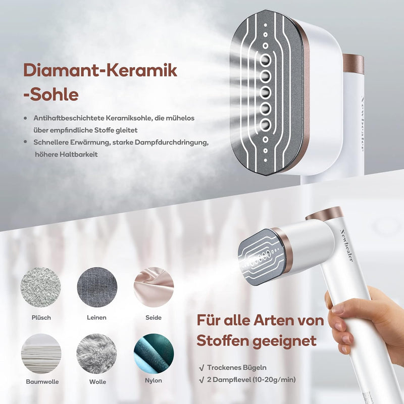 Newbealer Steamer Dampfglätter, 1200W, 120ml, Tragbarer Dampfbügel mit Hand Dampfbürste für Kleidung