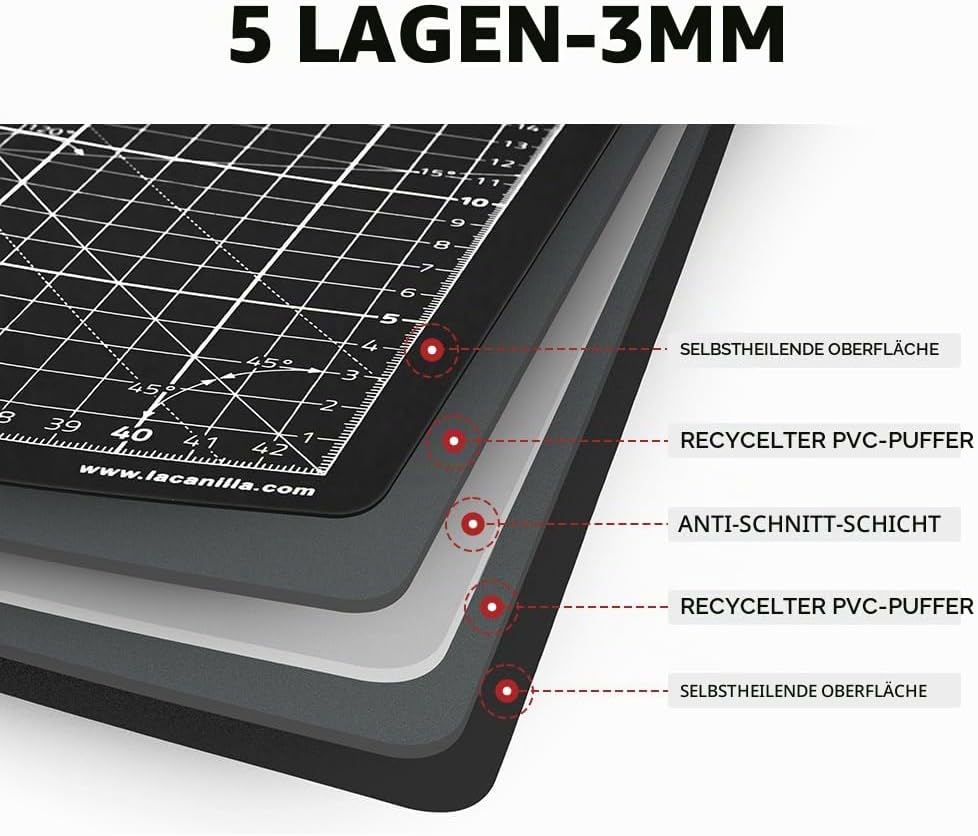 La Canilla Schneidematte A2 Selbstheilend (60x45 cm - 24x18") Cutting Mat Schneideunterlage für Bast
