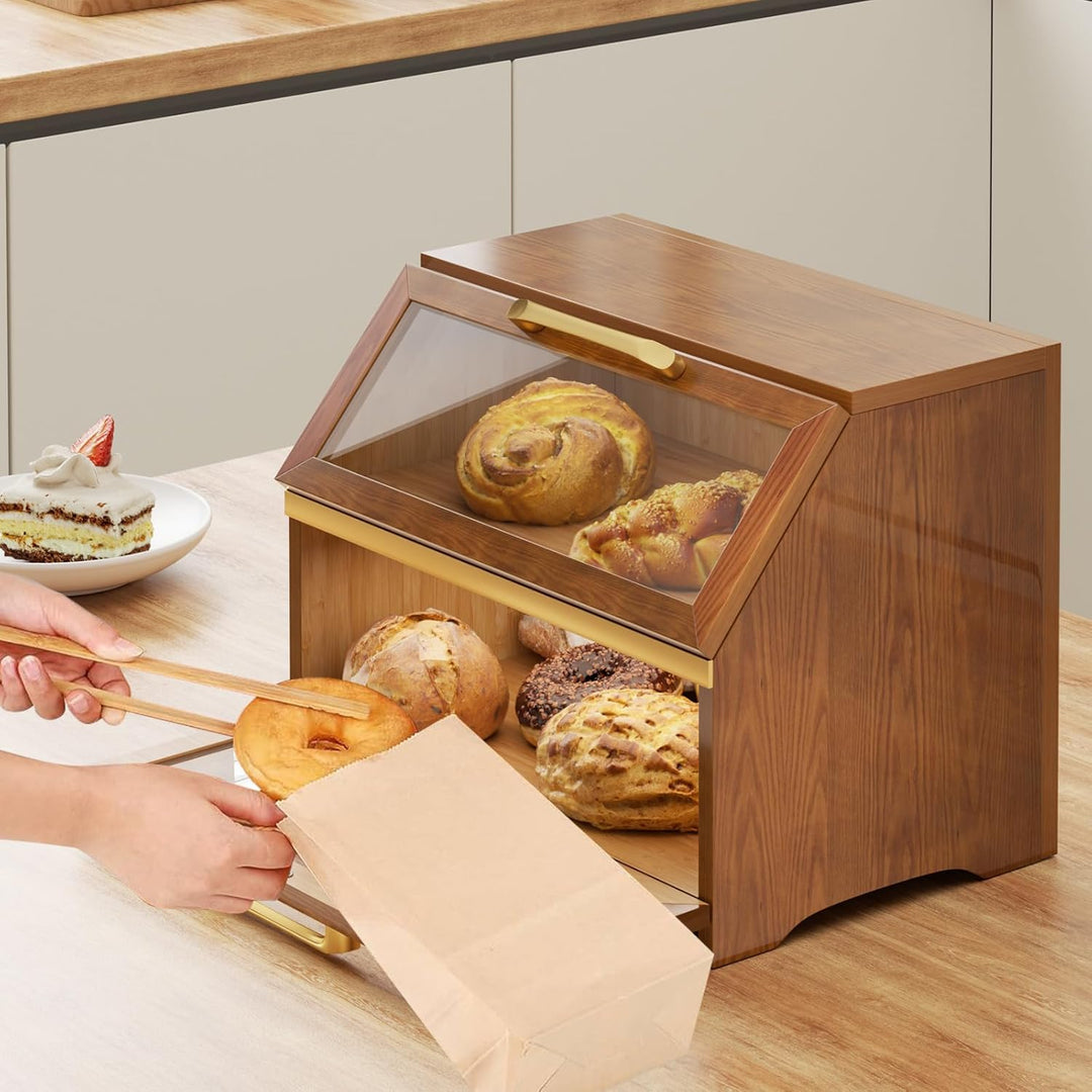 Brotkasten mit Belüftung aus Holz für die Küchentheke,grosser Brotaufbewahrungsbehälter für selbstge