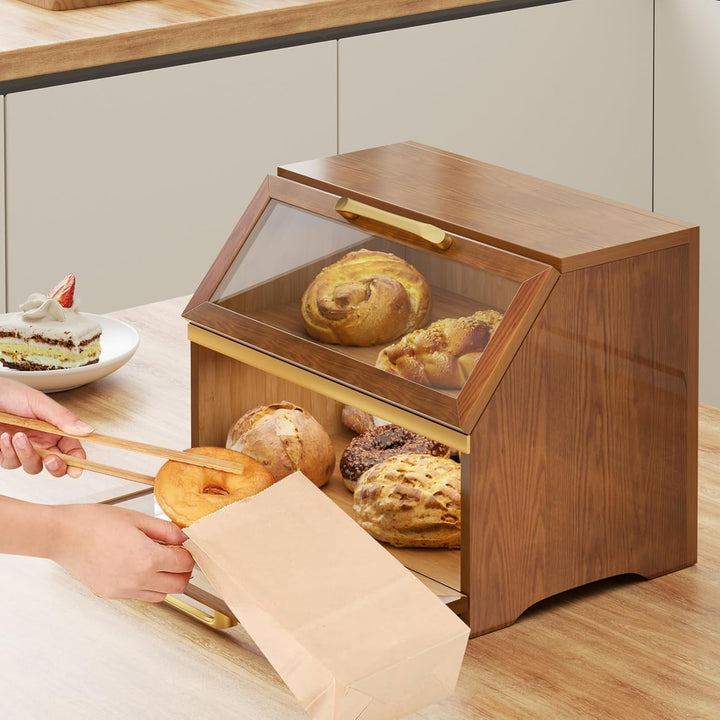 Brotkasten mit Belüftung aus Holz für die Küchentheke,grosser Brotaufbewahrungsbehälter für selbstge