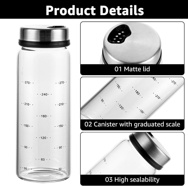 3 Stück Gewürzgläser mit Drehdeckel 300ml Gewürzdosen Glas, 16.5x6 cm Luftdicht Gewürzstreuer mit 4