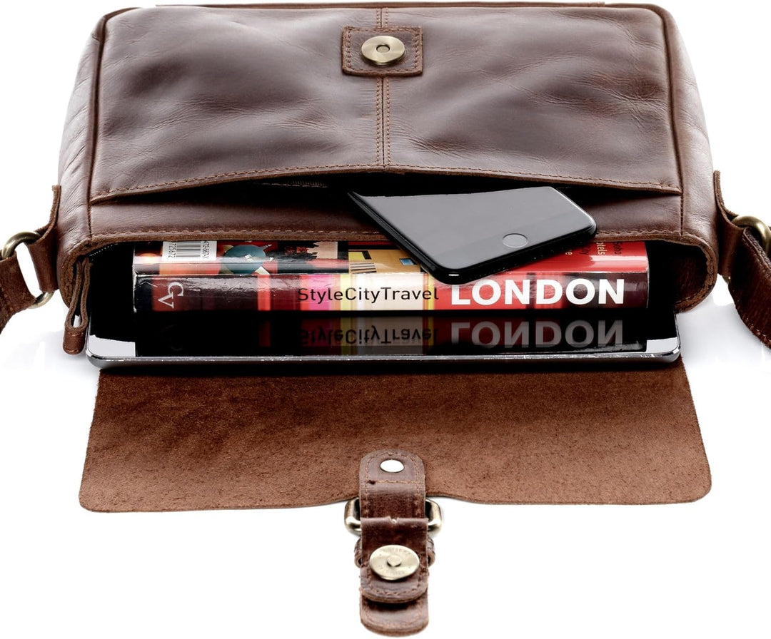 SID & VAIN Messenger Bag Yale aus Premium Leder I Schultertasche klein für Herren und Damen I Umhäng
