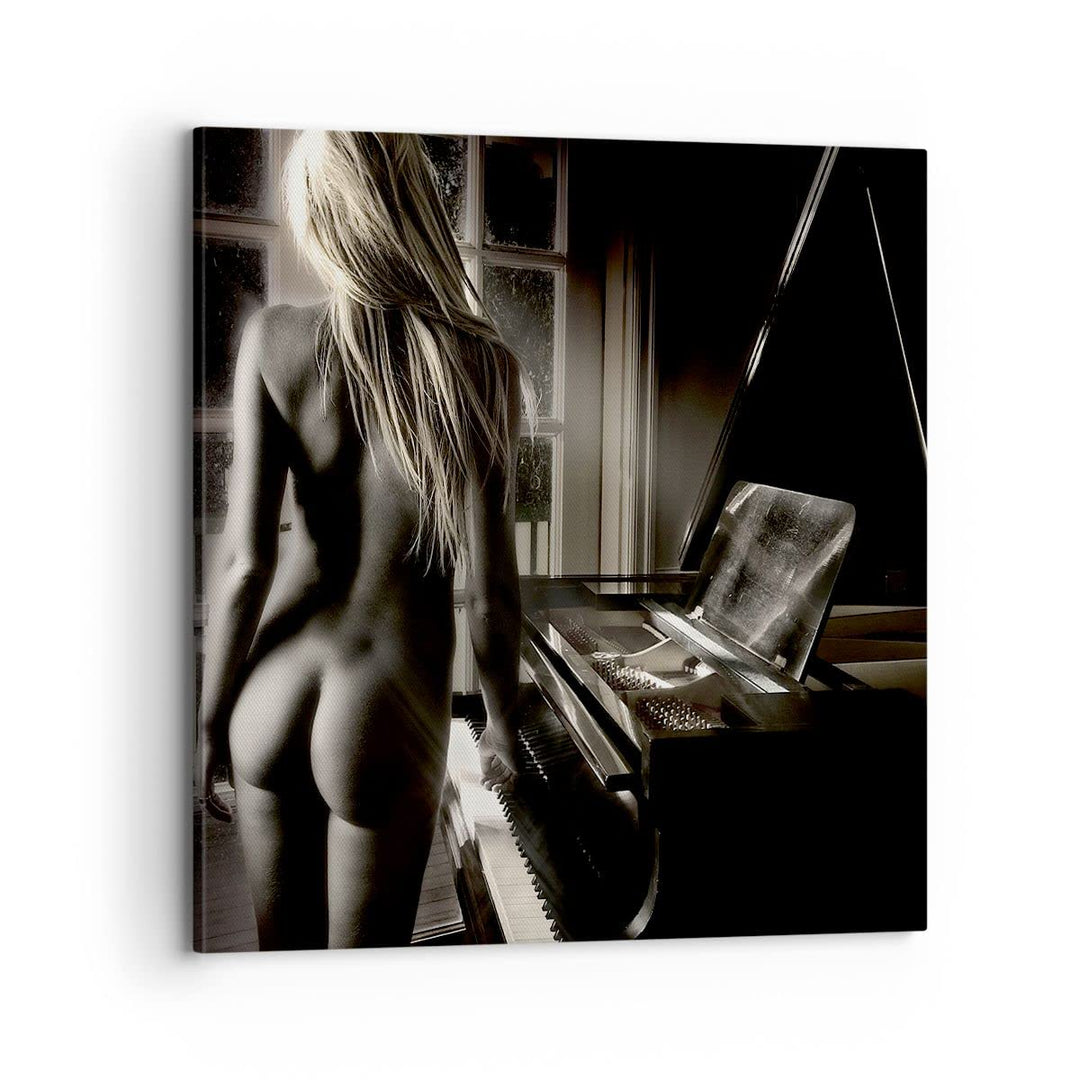 Bilder auf Leinwand 70x70cm Leinwandbild mit Rahmen Frau Nackt Geheimnis Gross Wanddeko Bild Schlafz