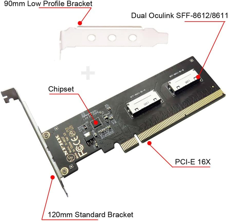 NFHK PCIE PCI-Express 16x auf Dual Oculink SFF-8612 SFF-8611 8X VROC Adapter für Mainboard SSD Grafi