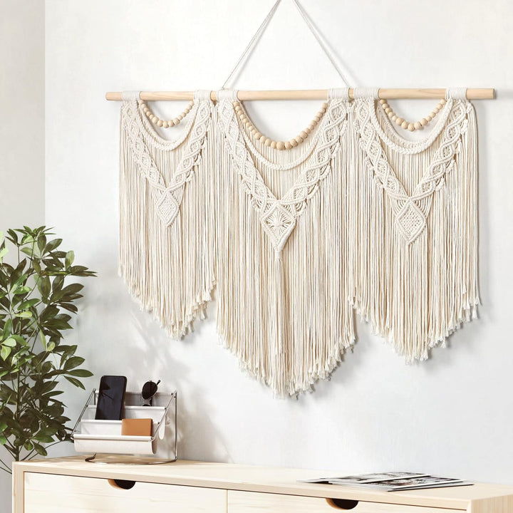 Dremisland Grosse Makramee Wandbehang Boho Gewebter Wandteppich Quaste Perlen Wand Tapisserie Böhmis