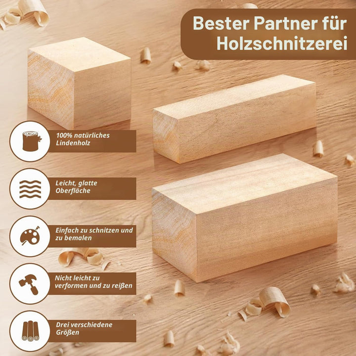 Schnitzholz Linde, 22er Pack Holzblöcke, 3 Grössen Lindenholz zum Schnitzen, Lindenholz-Schnitzblöck