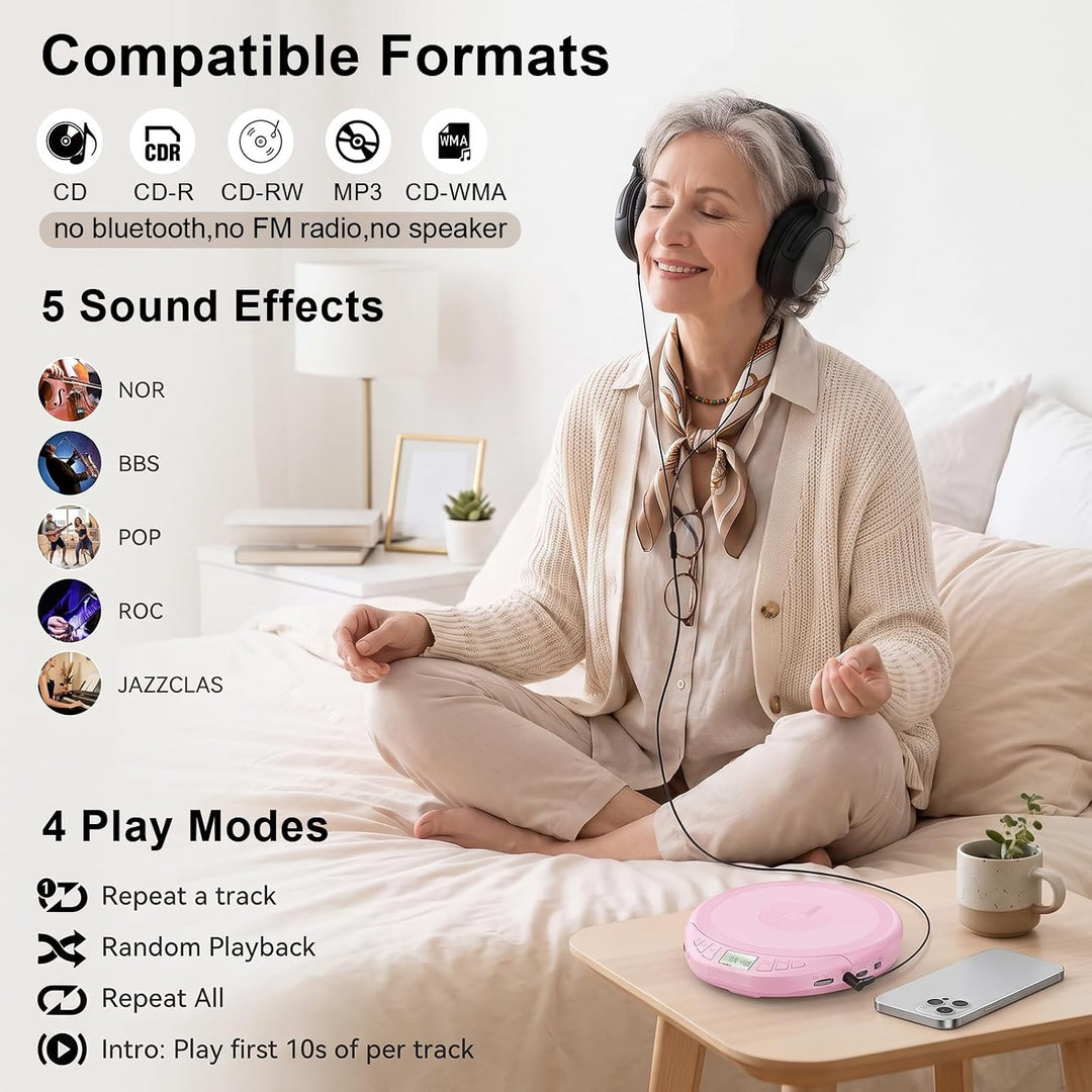 Gueray CD Spieler Tragbarer CD-Player Persönliche CD Player mit Kopfhörer LCD Display Anti-Skip Schu