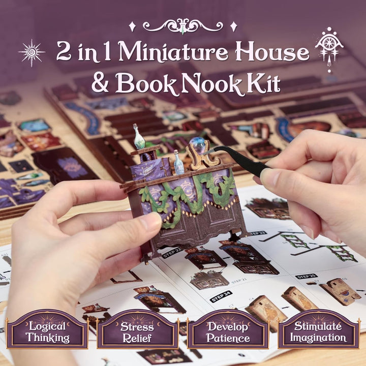 CUTEBEE Book Nook Kit – DIY Puppenhaus Häuser, Miniatur Haus Selber Bauen für Erwachsene, 3D-Holzpuz