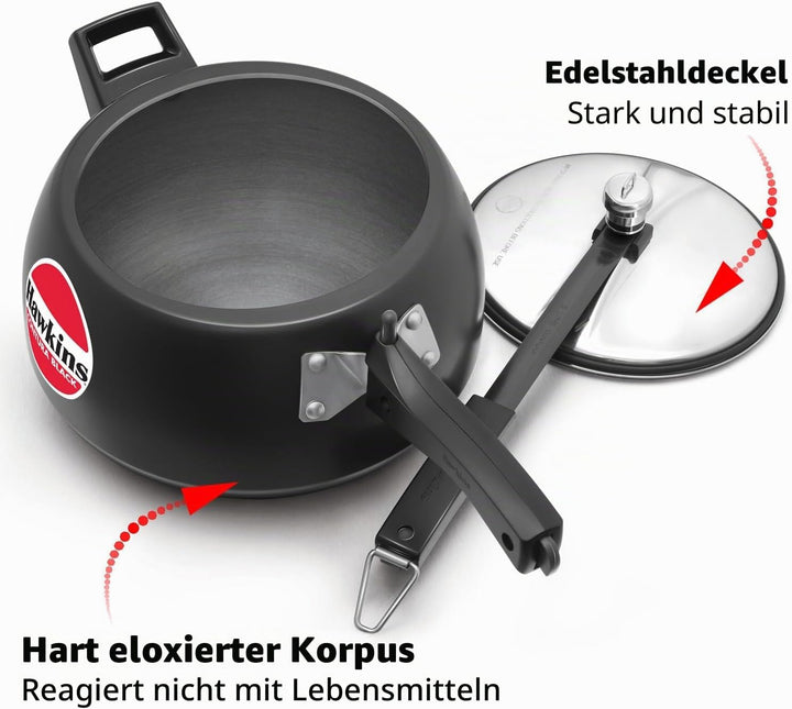 HAWKINS CB40 Harteloxiert Schnellkochtopf, Aluminium, 4 liters, Contura Schwarz 4-Liter, 4-Liter