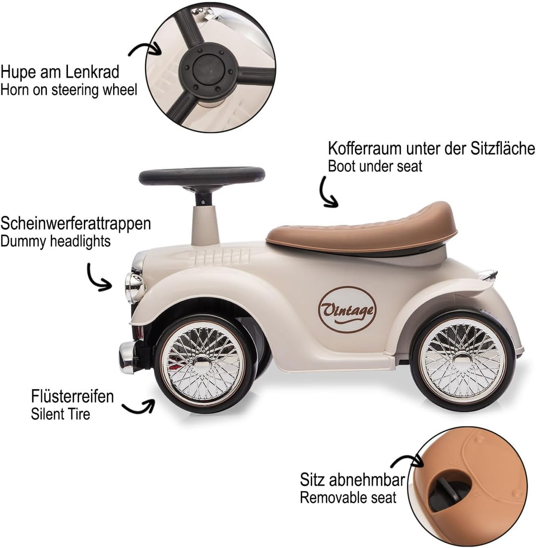 JAMARA 464010 Rutscher Classic Car-Kofferraum unter der Sitzfläche, Flüsterreifen, Scheinwerferattra